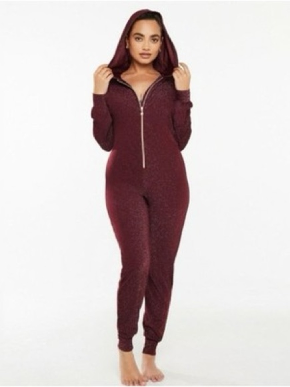 Savage x Fenty Sleep & Shine Burgundy Glitter Sparkle Jumpsuit